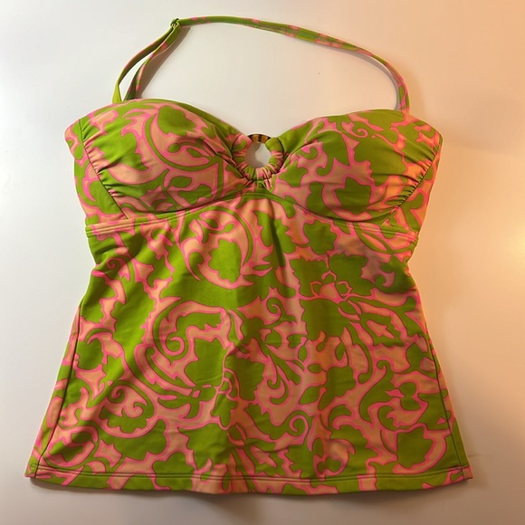 Boden - Womens Lime and Pink Tankini Bathing Suit Summer Pool Top Size 8 - Picture 2 of 7